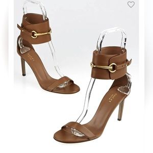 Fabulous Gucci Acero Leather Ursula Horsebit Ankle Strap Sandals, sz 10